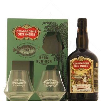 Compagnie des Indes Jamaïque 5 ans Navy Strength 57° en coffret avec 2 verres